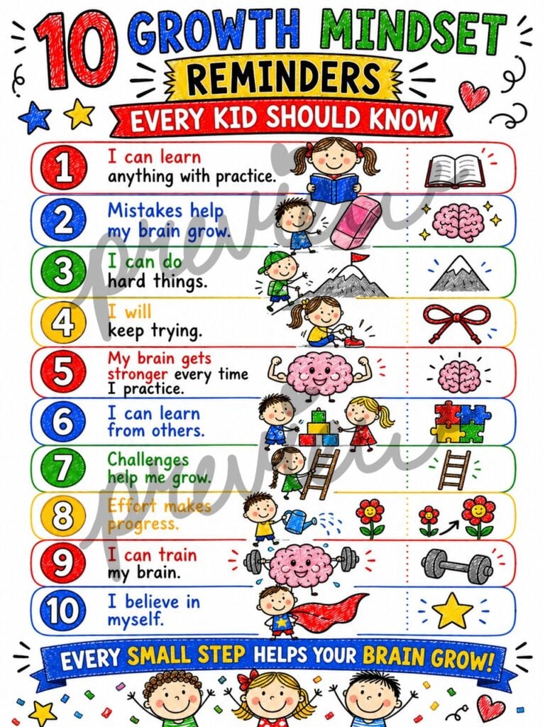 Looking for a free Growth Mindset Quotes for Kids PDF? Grab 50 funny and inspirational quotes, printable quote cards, classroom posters, and activities that help children build confidence, resilience, and perseverance.
