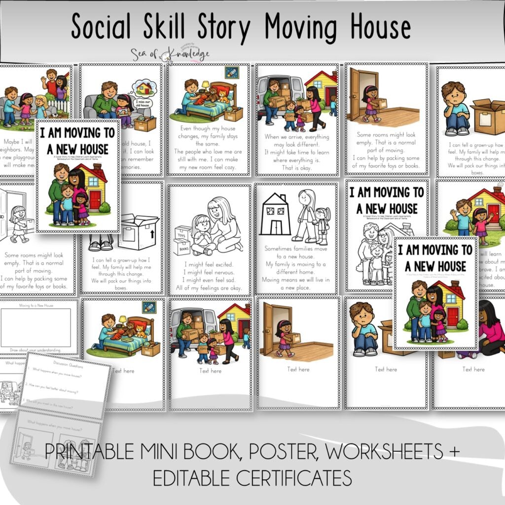 Printable moving house social story for preschool and elementary students