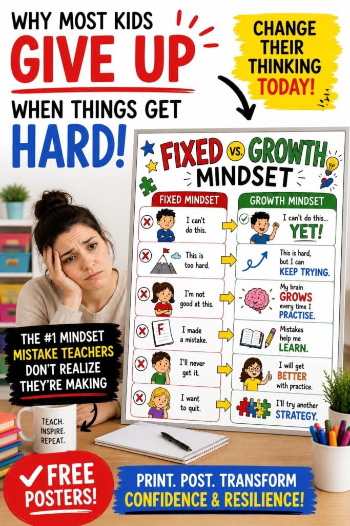 Free Power of Yet infographic helping students develop a growth mindset through positive self-talk.