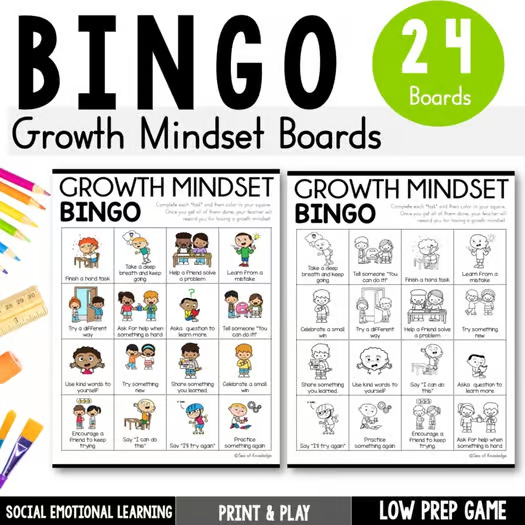 Educational growth mindset printable bundle including quote cards, infographic posters, and classroom resources.
