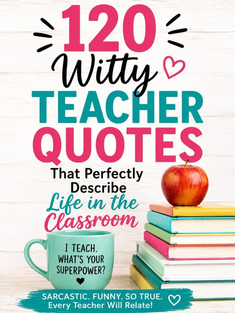 Need a laugh? Discover 120 witty teacher quotes packed with sarcasm, classroom humor, coffee jokes, and relatable one-liners that every teacher will love sharing.