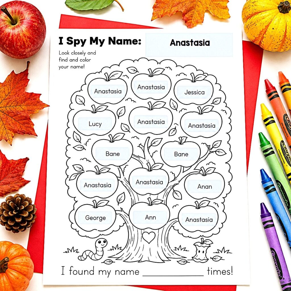 Apple find your name activity for September name recognition practice