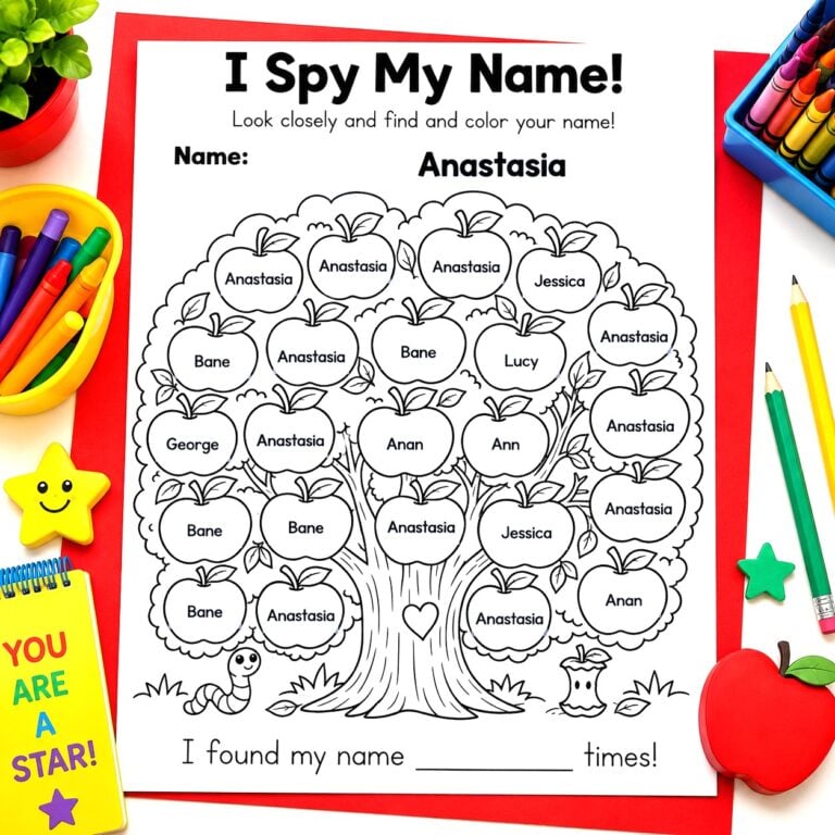 Make name practice fun with this editable find your name activity! Kids search an apple tree, color their name, and count how many they find.