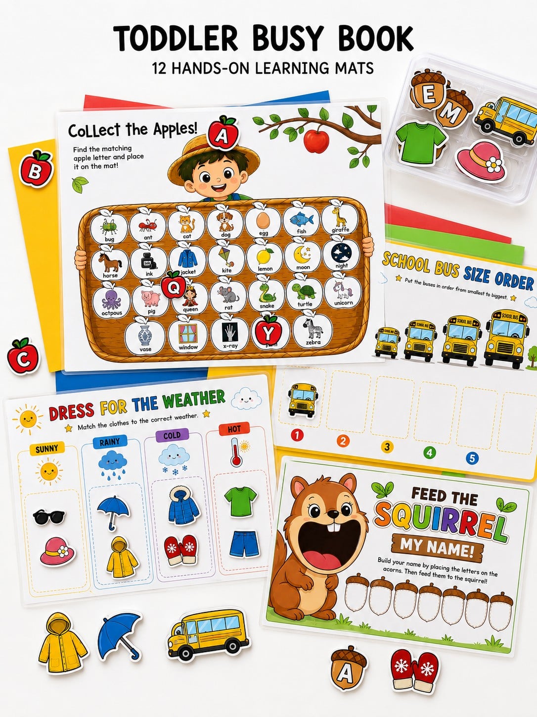 Toddler Busy Book Activities: 12 Printable Learning Mats for Toddlers and Preschoolers