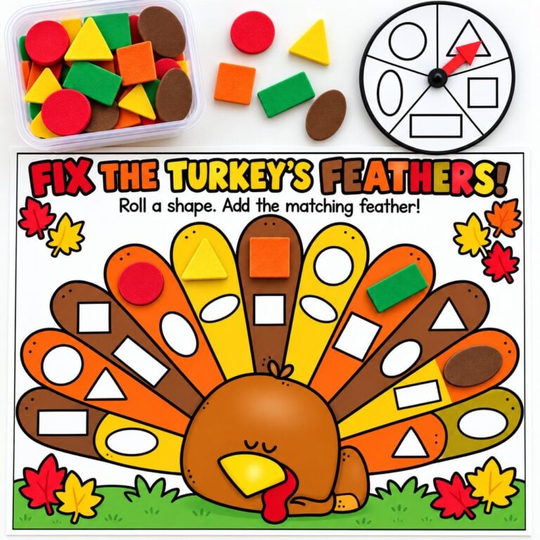 Thanksgiving 2D Shape Matching Activity for Preschool [Cutest Play Mat]