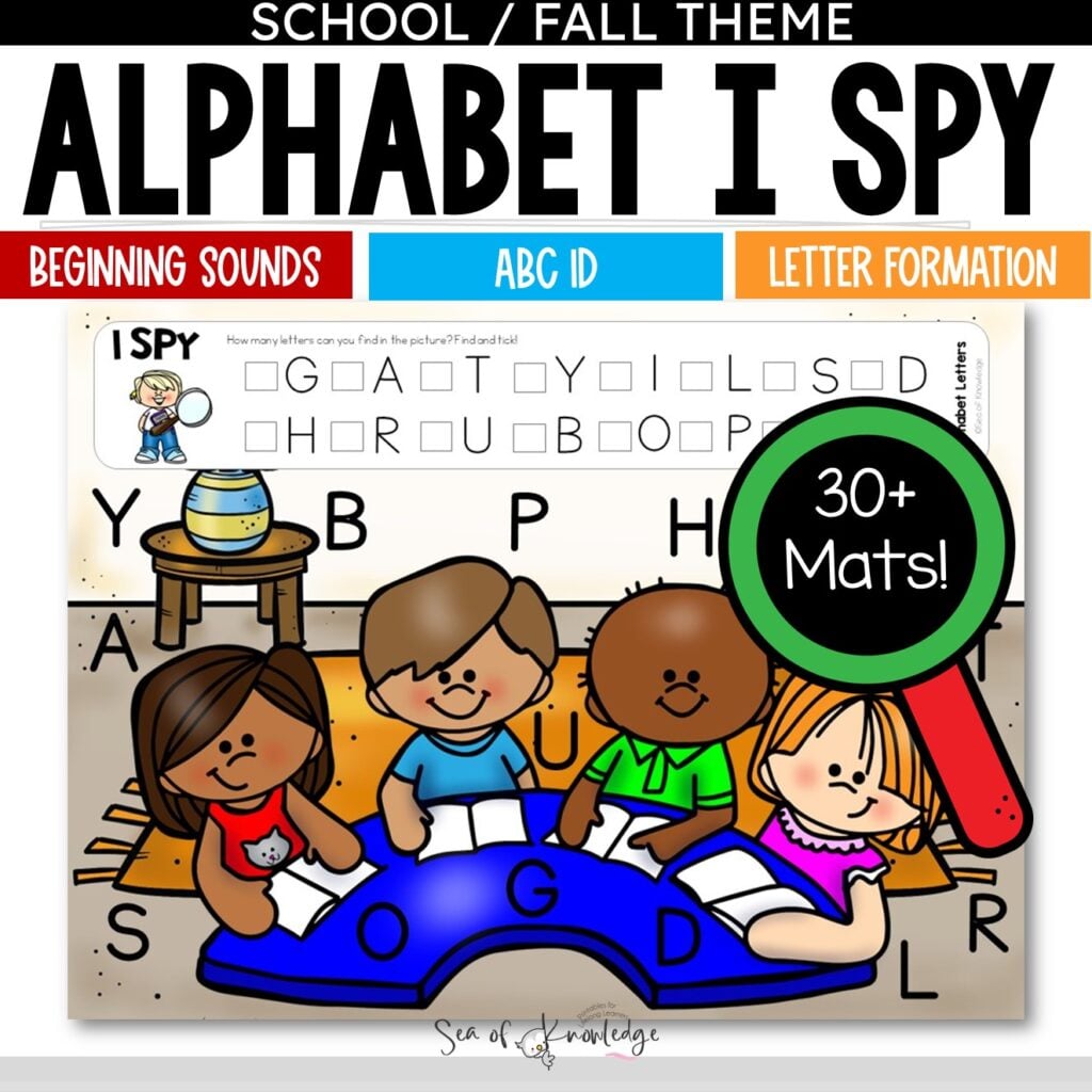 Preschool letter recognition activity with colorful alphabet props