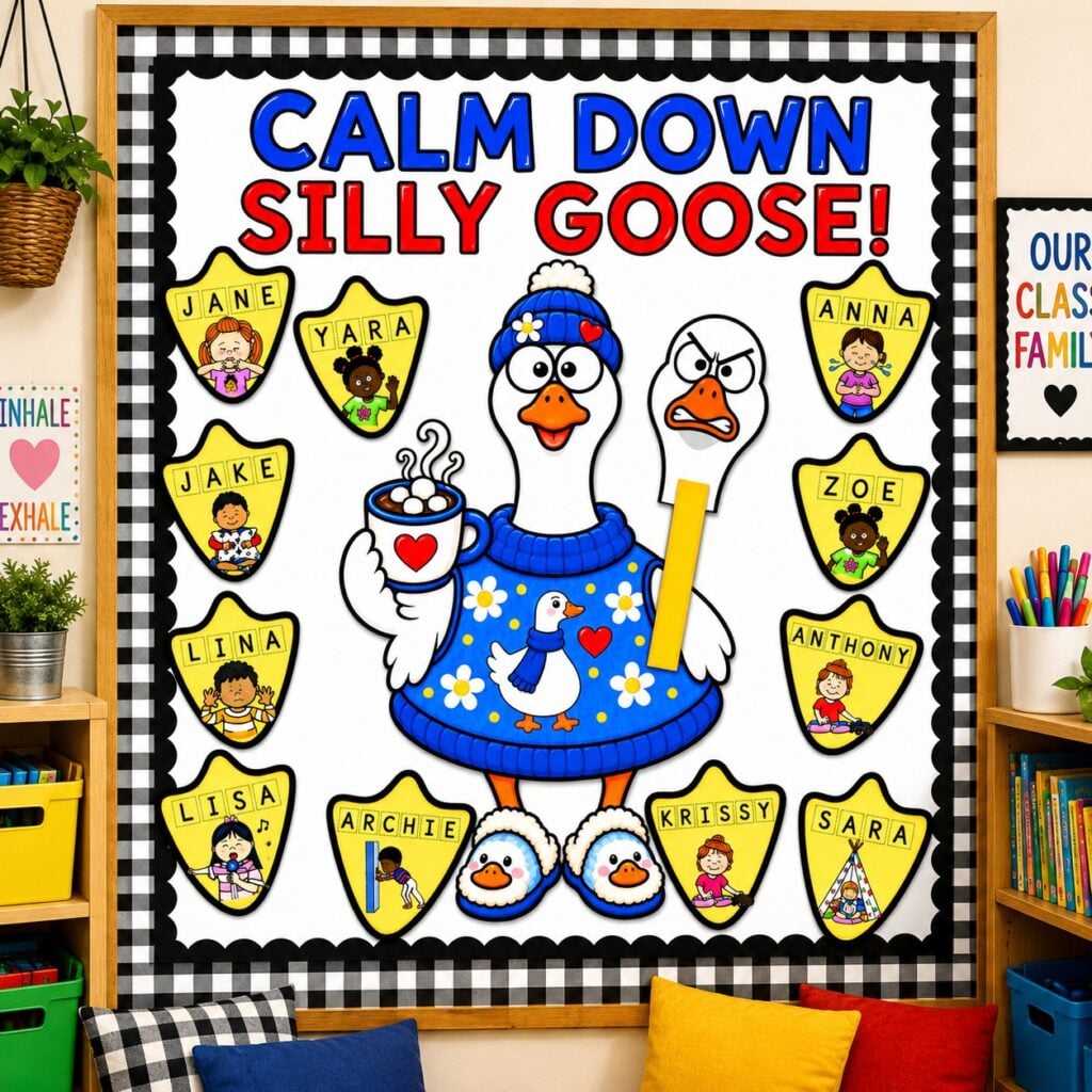 Silly goose social-emotional learning craft with changeable faces and clothing