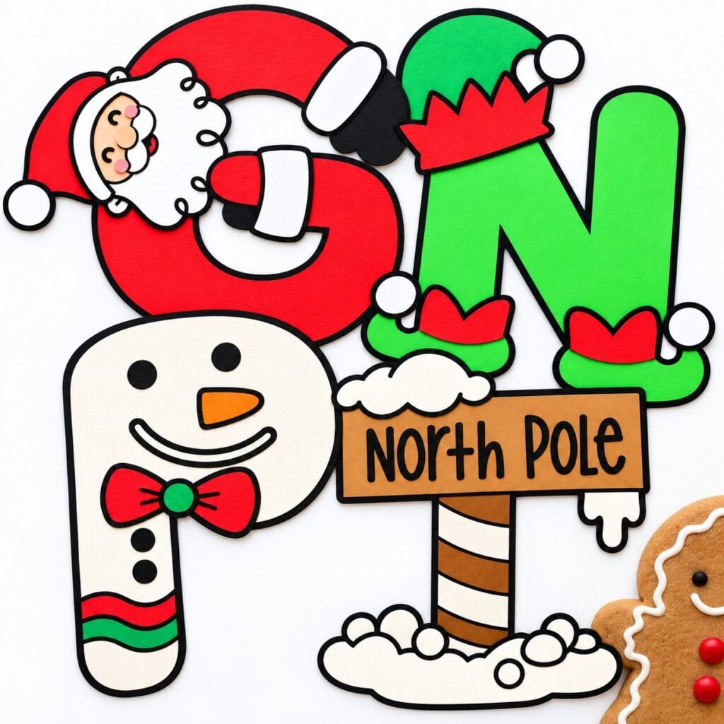 Christmas alphabet craft templates displayed for a festive letter activity