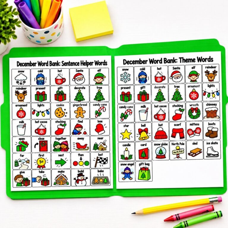 Christmas Word Bank With Pictures for Kindergarten Writing