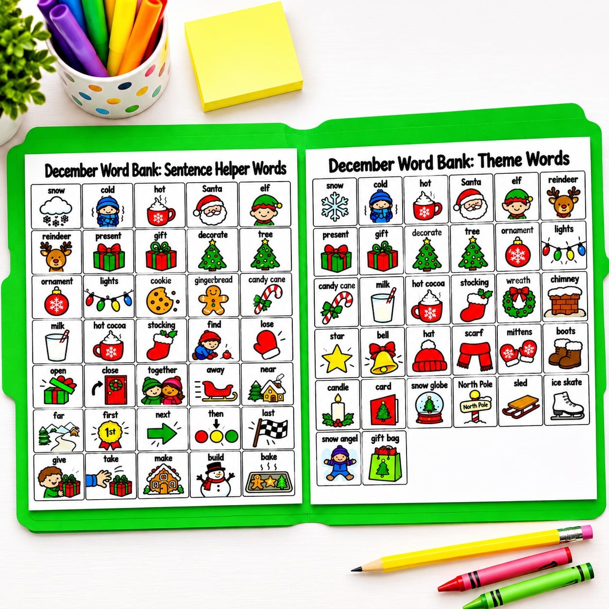 Christmas Word Bank With Pictures for Kindergarten Writing