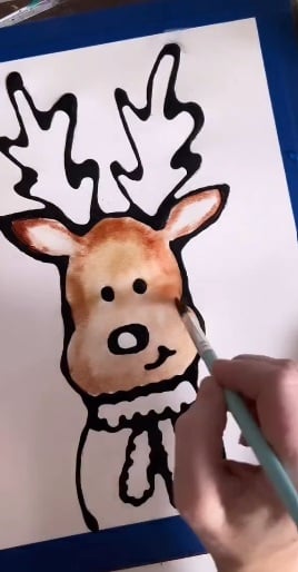 Reindeer glue art Christmas craft made with school glue