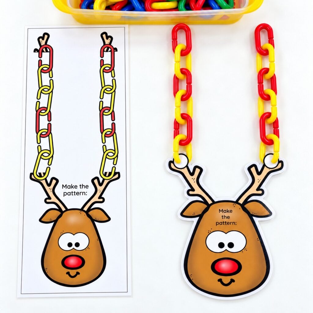Reindeer antler activity cards with colorful plastic linking chains