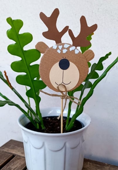 Plant pot decorated as a reindeer for a Christmas craft