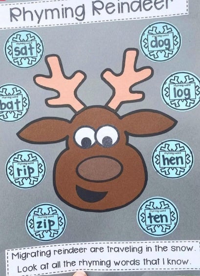 Rhyming reindeer activity for Christmas phonological awareness practice