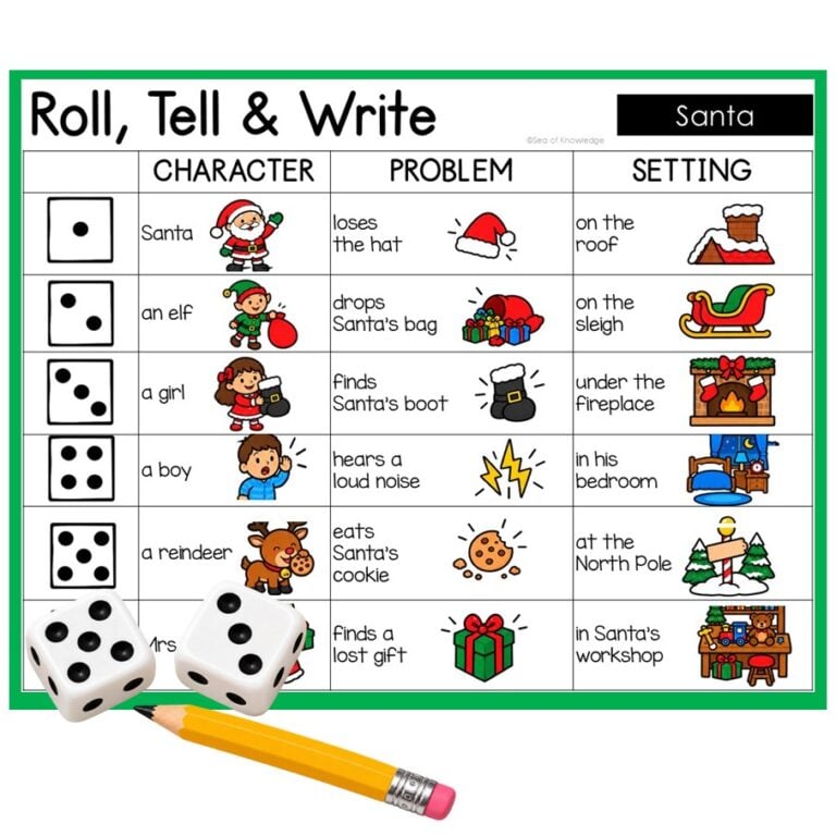 December Roll a Story Christmas Writing Activity