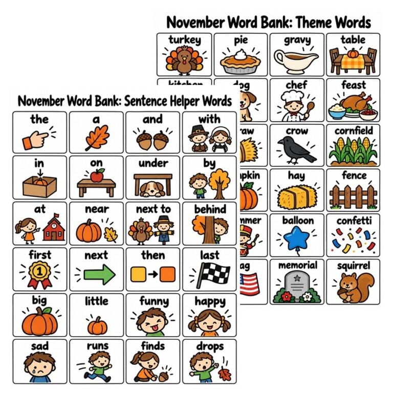 November Fall and Thanksgiving Writing Word Bank