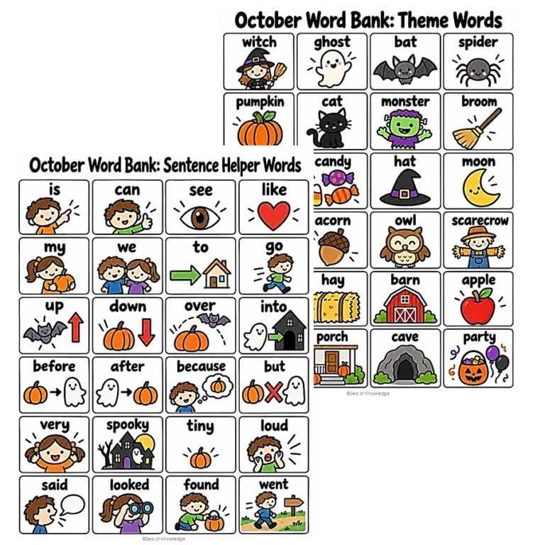 October Halloween and Fall Writing Word Bank