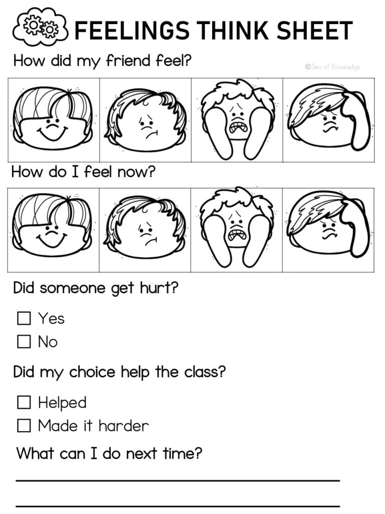 Behavior Reflection Think Sheet