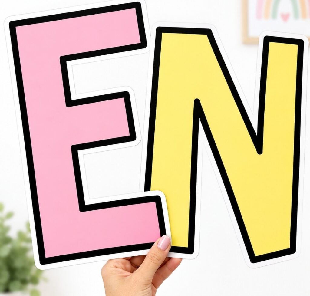 FREE letter cutouts PDF and use the large outline letters for a classroom heading